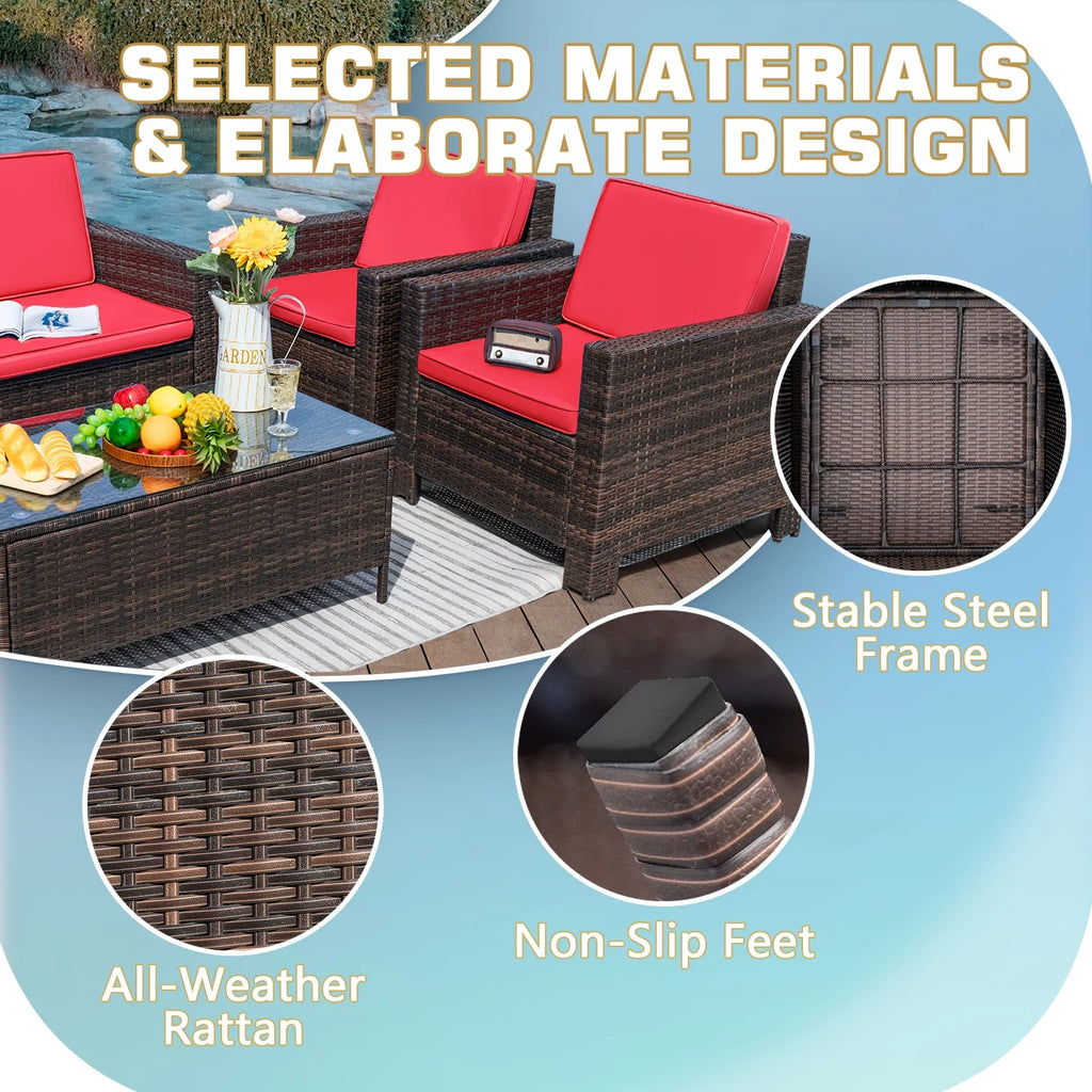 4 Pieces Rattan Wicker Patio Conversation Sofa Set G349
