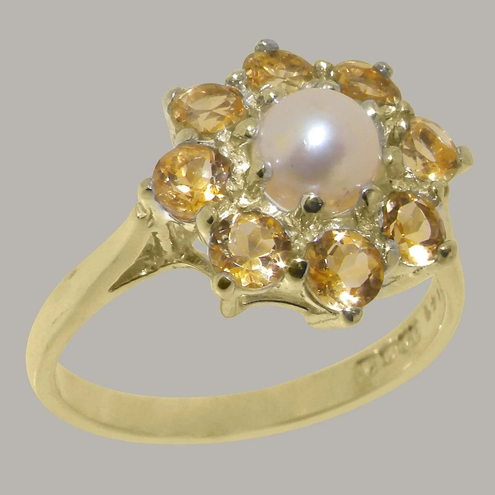14k Yellow Gold Cultured Pearl & Citrine Womens Ring D83667