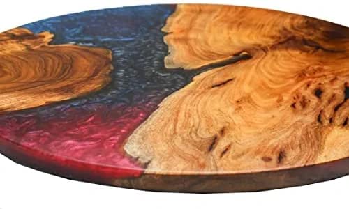 Resin Epoxy Round Top Table, Solid Wood & Epoxy Resin, Live Edge (16.5" Tall, 18 x 18 Inches) F651