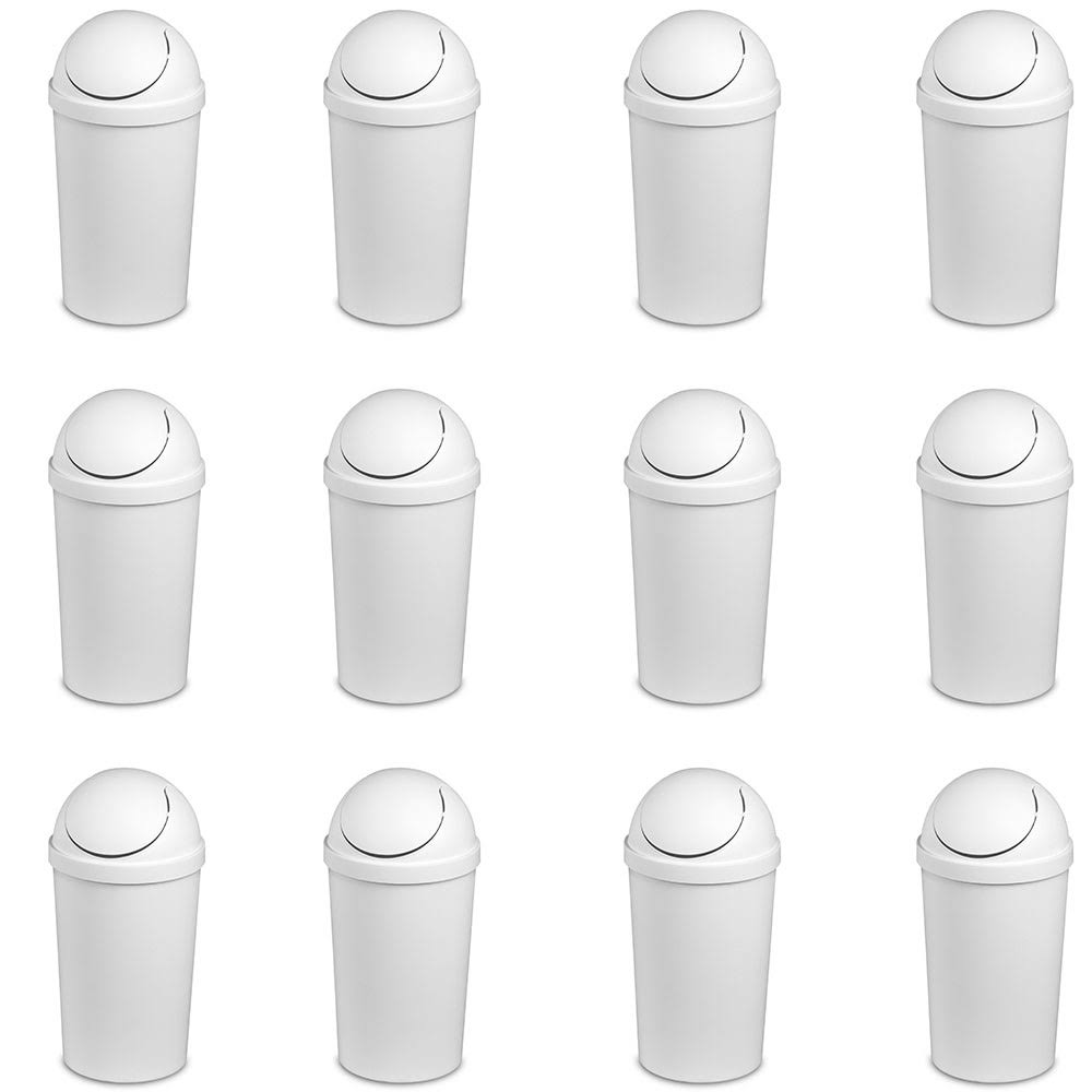 White Round Swing Top Plastic Wastebasket 12-Pack R612183