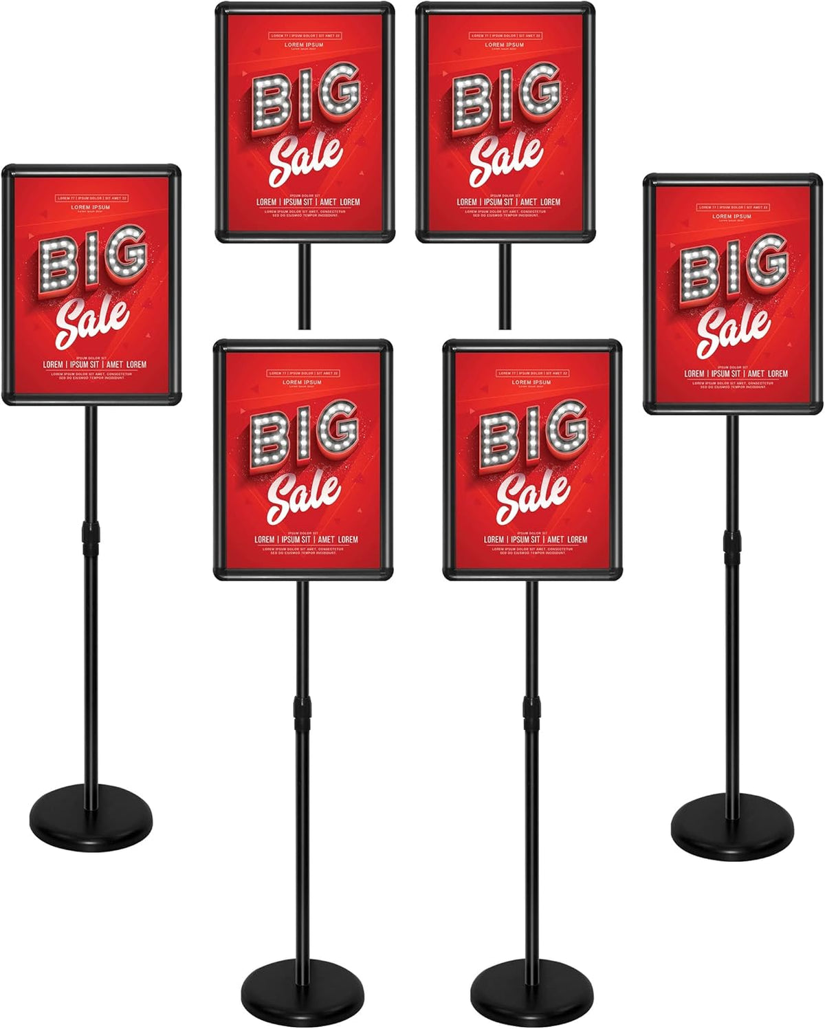 Adjustable Aluminum Snap Open Floor Sign Stand 8.5x11 Inches Black 6 Pack M103
