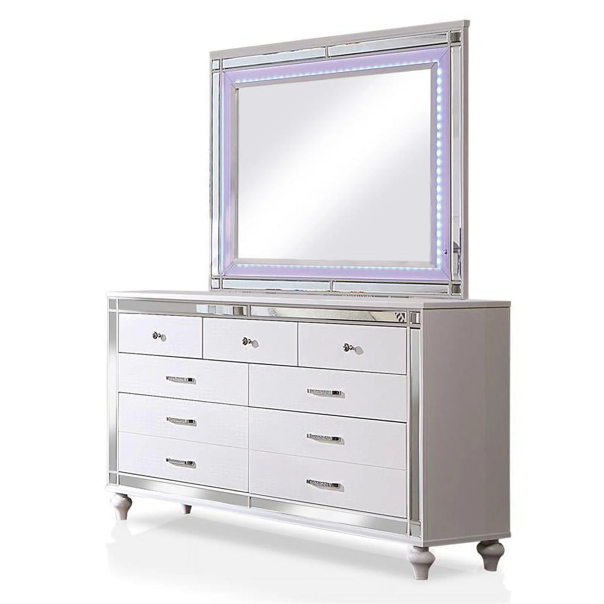 White 3-Piece Solid Wood LED Bedroom Set King O175