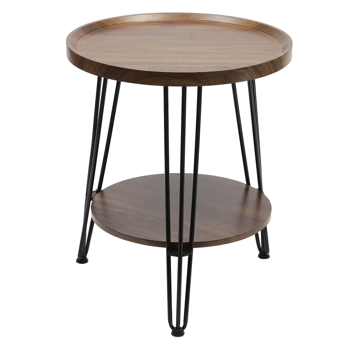 2-Tier Round Sofa End Side Table Nightstand Brown G623