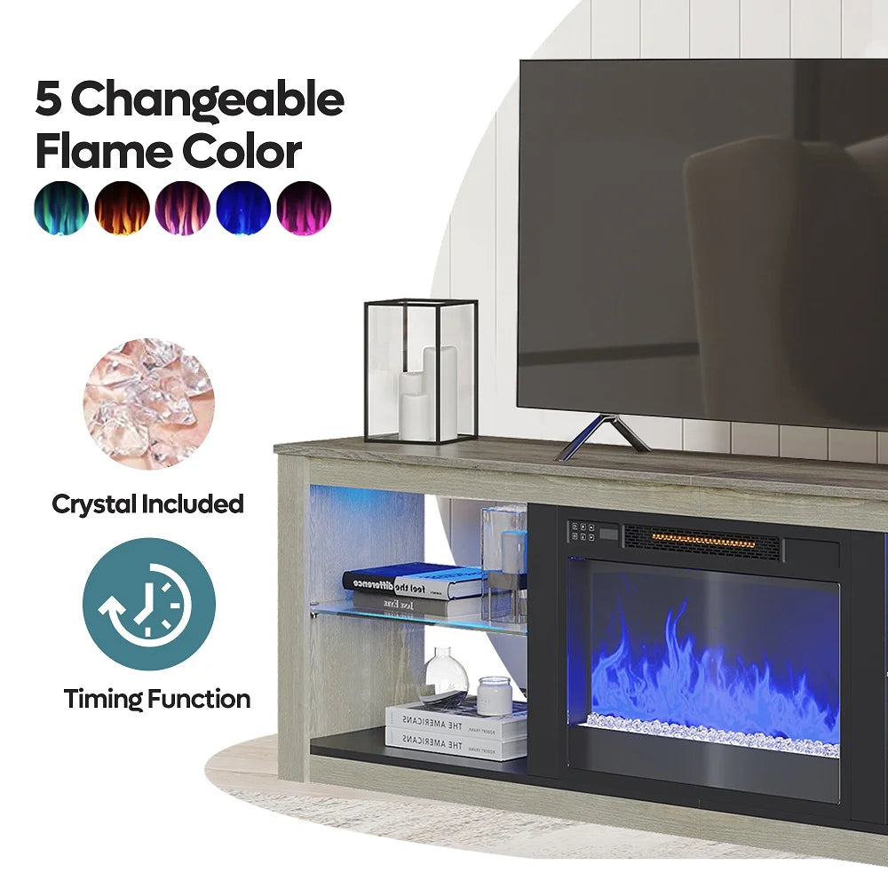 Wash White+Grey Electric Fireplace TV Stand L25849