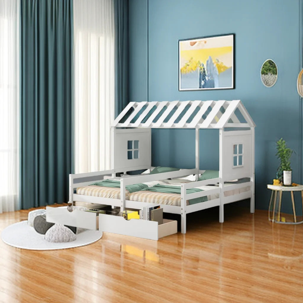 Twin Wood Platform Bed with 2 Drawers M837