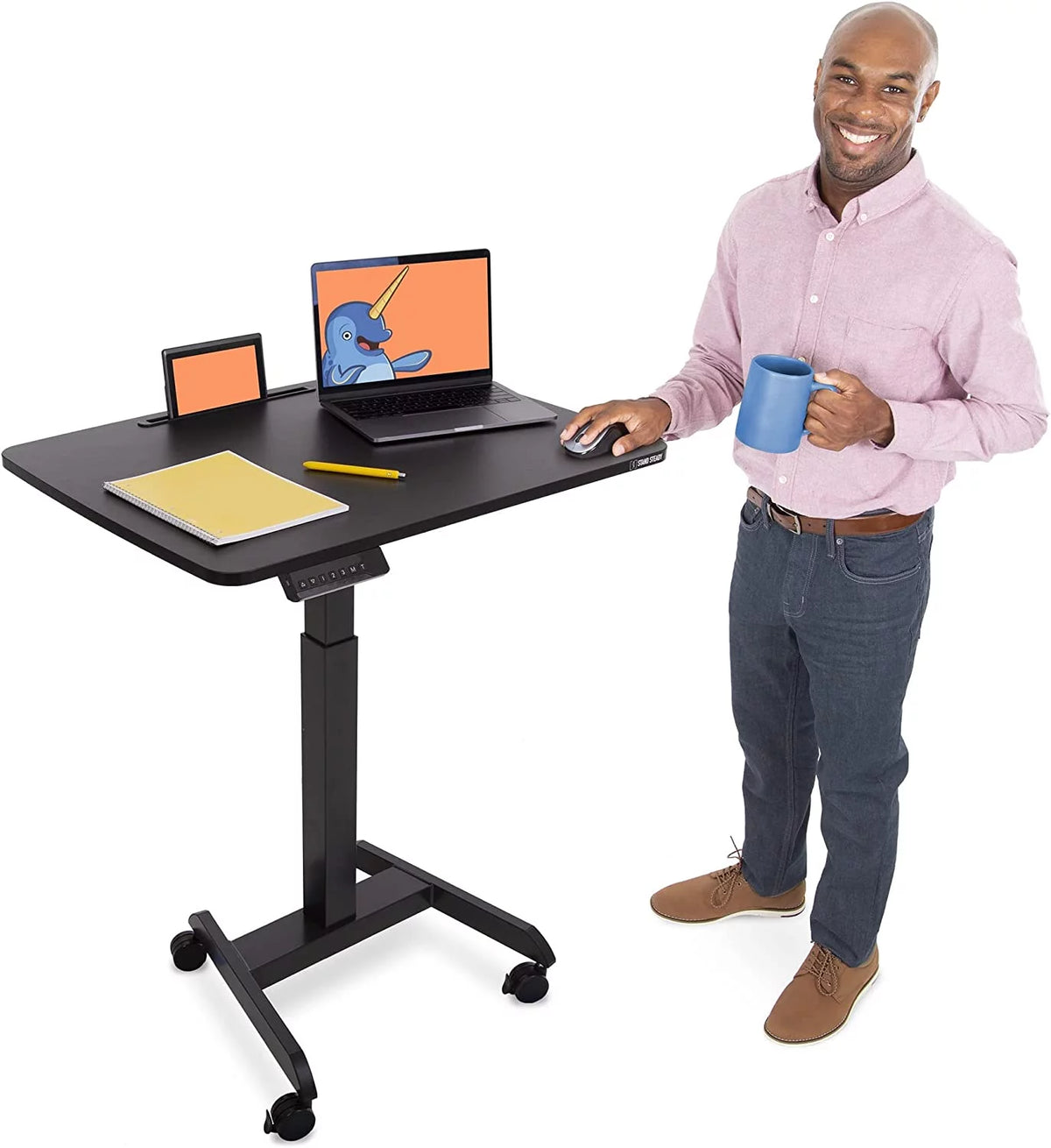 Extra Large Height Adjustable Rolling Electric Podium Desk with Wheels, Black O3162