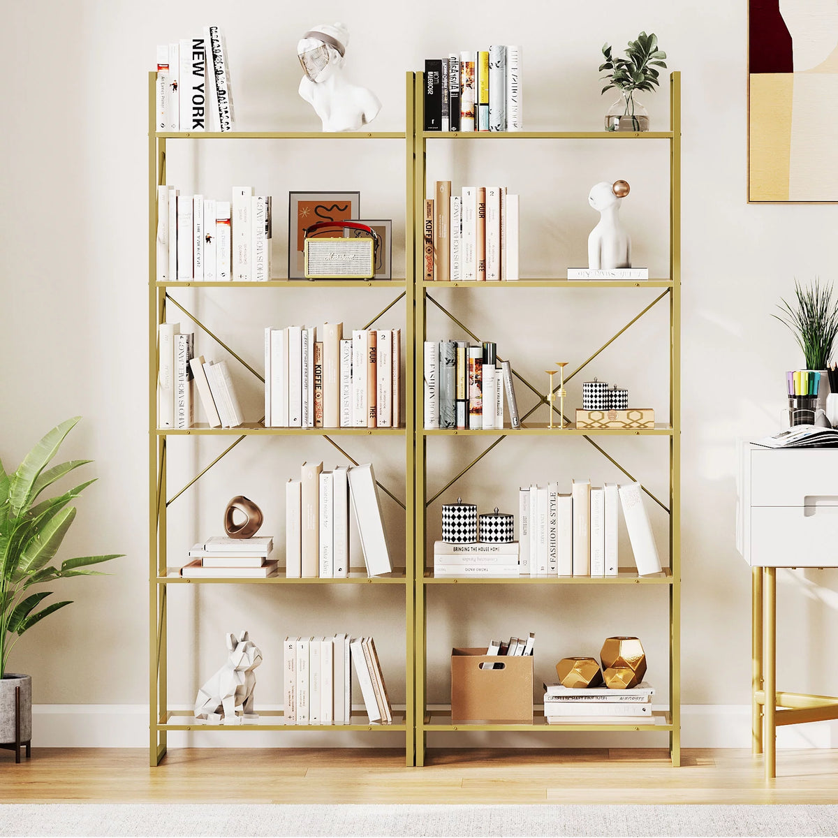 5-Tier Gold Bookshelf with Metal Frame F235