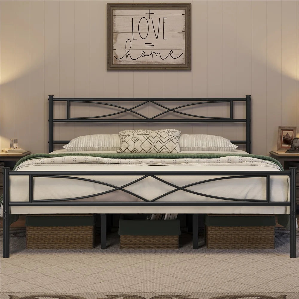 King Metal Bed Frame with Headboard and Footboard P28458
