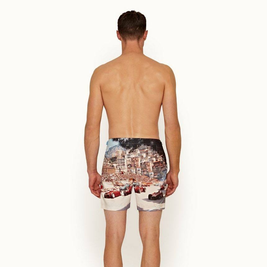 Blue Photographic Swim Trunks N850826
