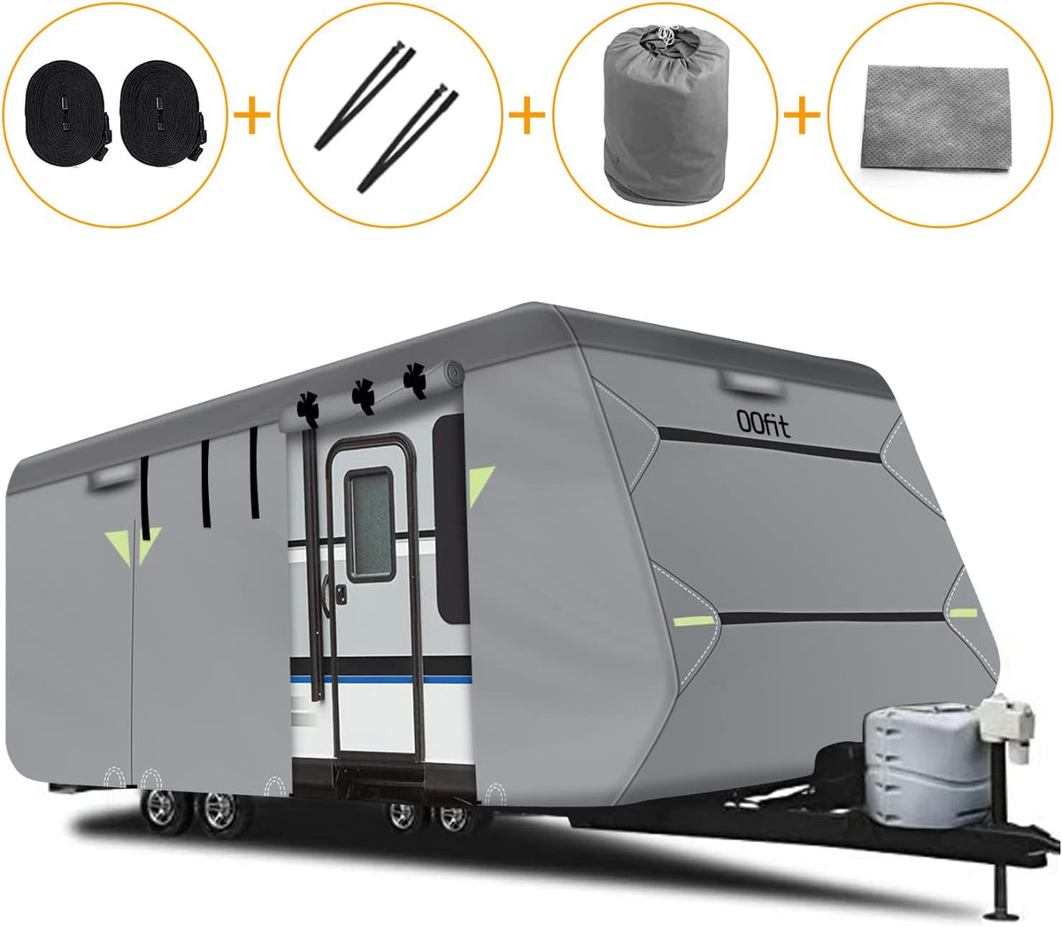 Upgraded Windproof 5 Layers Travel Trailer RV Cover with Adhesive Repair Patch E550780