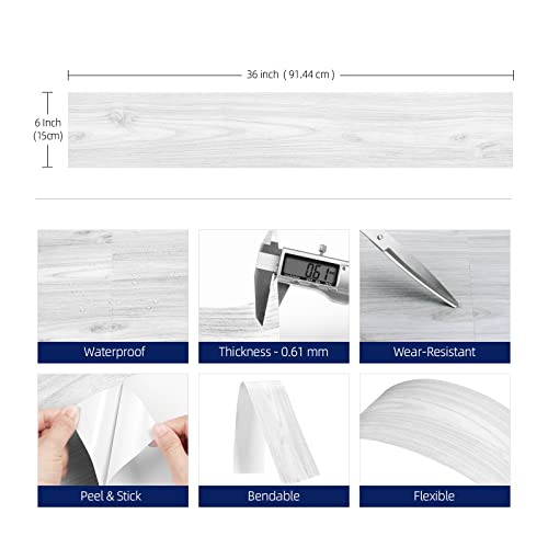 6"x36" 15pcs Natural Wood Peel and Stick Vinyl Floor Tile White Waterproof U6672