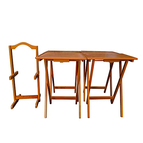 Set of 4 Solid Wood Folding TV Tray Table K55076