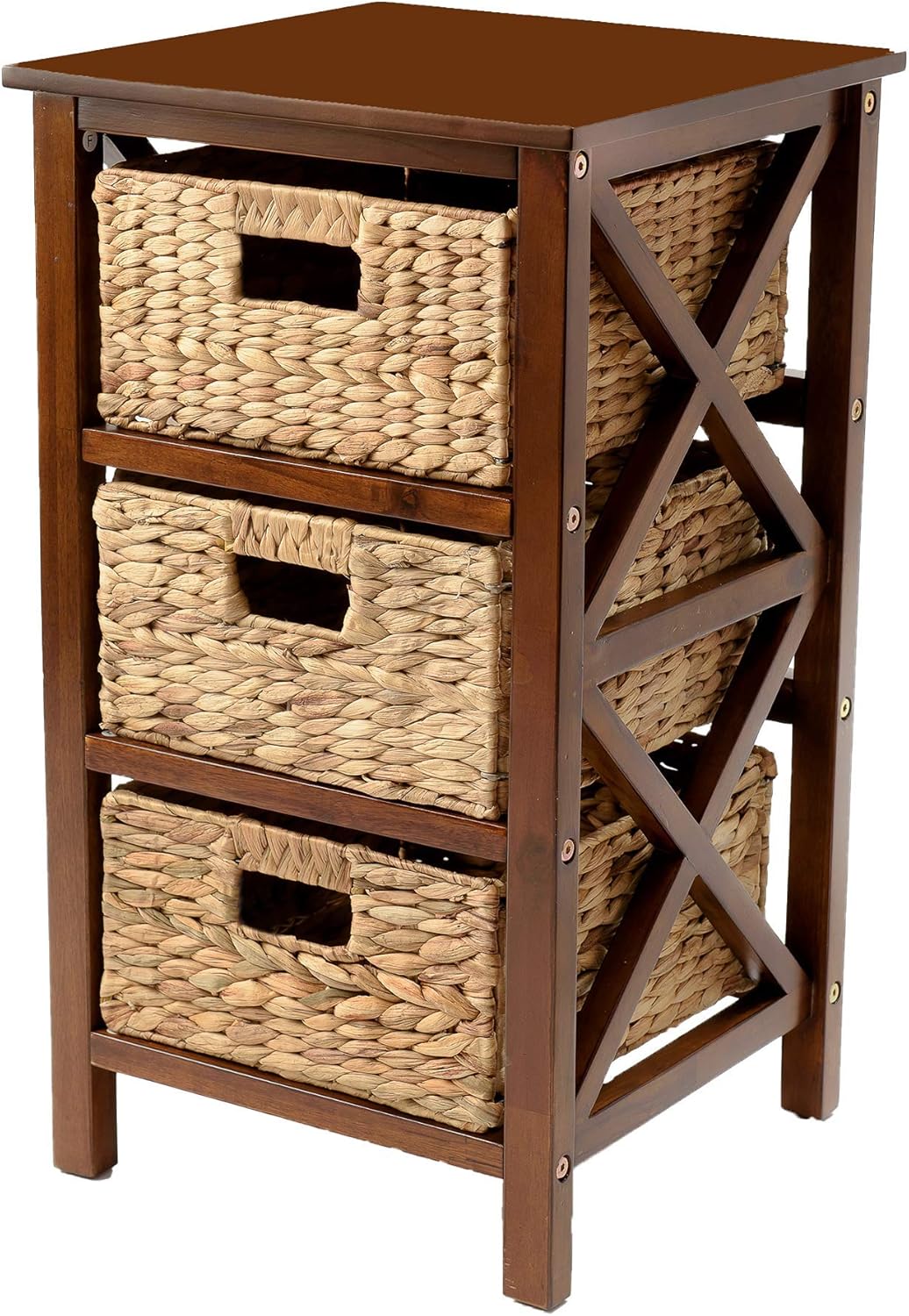 White 3 Tier End Table with 3 Baskets G585