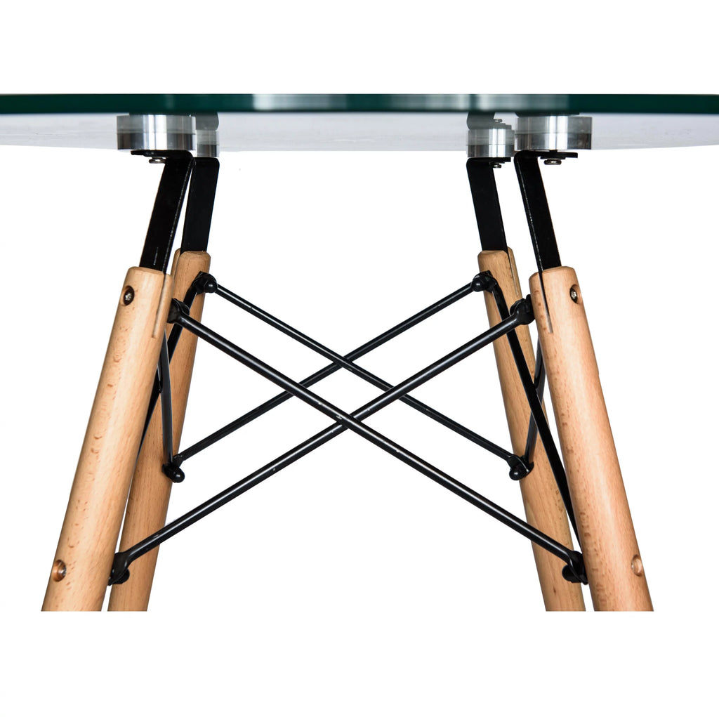 Round Glass Top Dining Table with Wood Base Y50948