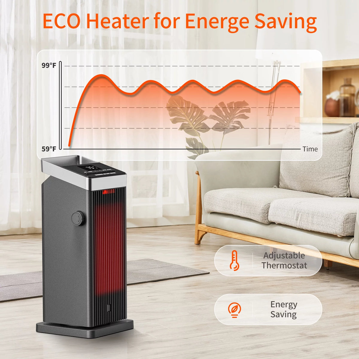 1500W Ceramic Heater with Thermostat and Remote Control U3448