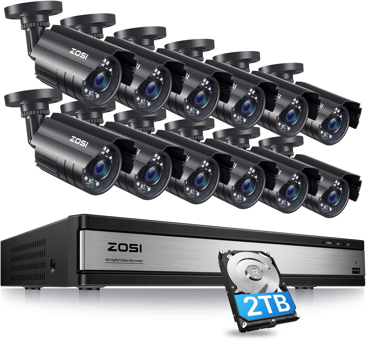 16CH 1080P Security Camera System with 2TB Hard Drive, 8PCS 1080P Outdoor Indoor Surveillance Cameras, 80ft Night Vision L3679