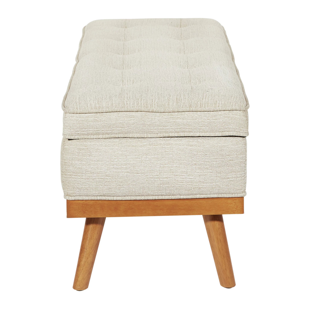 Linen Beige Fabric Storage Bench with Light Espresso Legs M28875