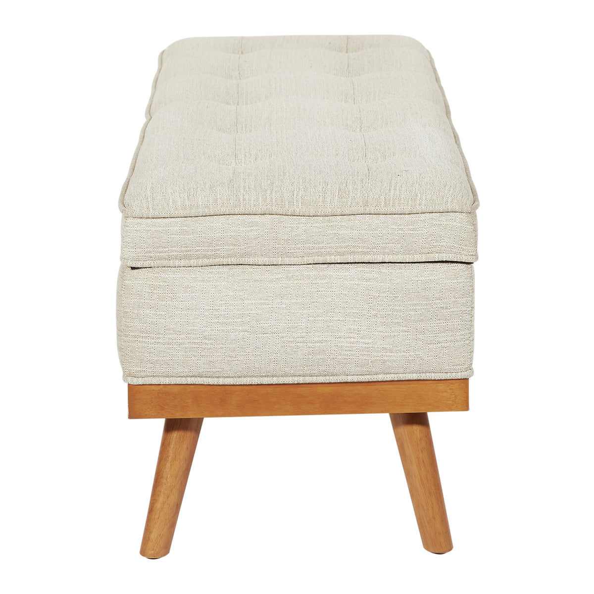 Linen Beige Fabric Storage Bench with Light Espresso Legs M28875