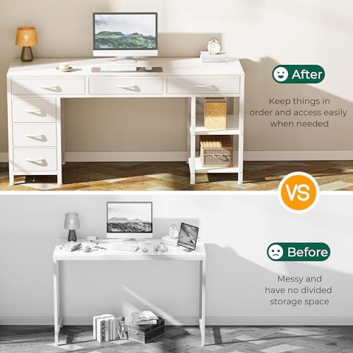 54 Inch Computer Desk with 6 Drawers and Shelves P223