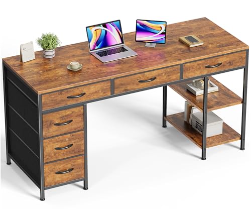 54 Inch Computer Desk with 6 Drawers and Shelves P223