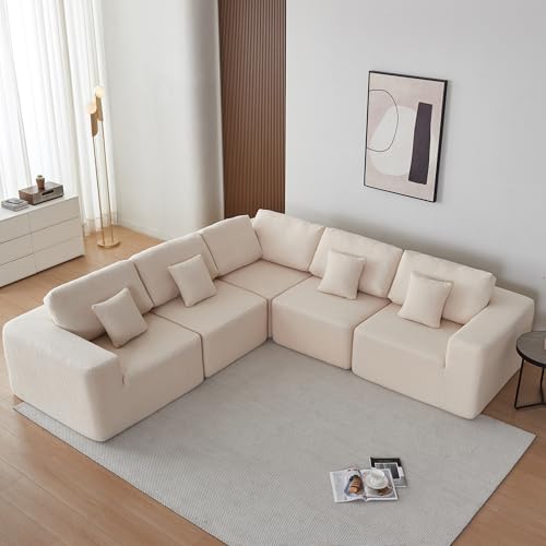 Oversized Modular Sectional Sofa Set, Gray Sherpa Fabric V1568