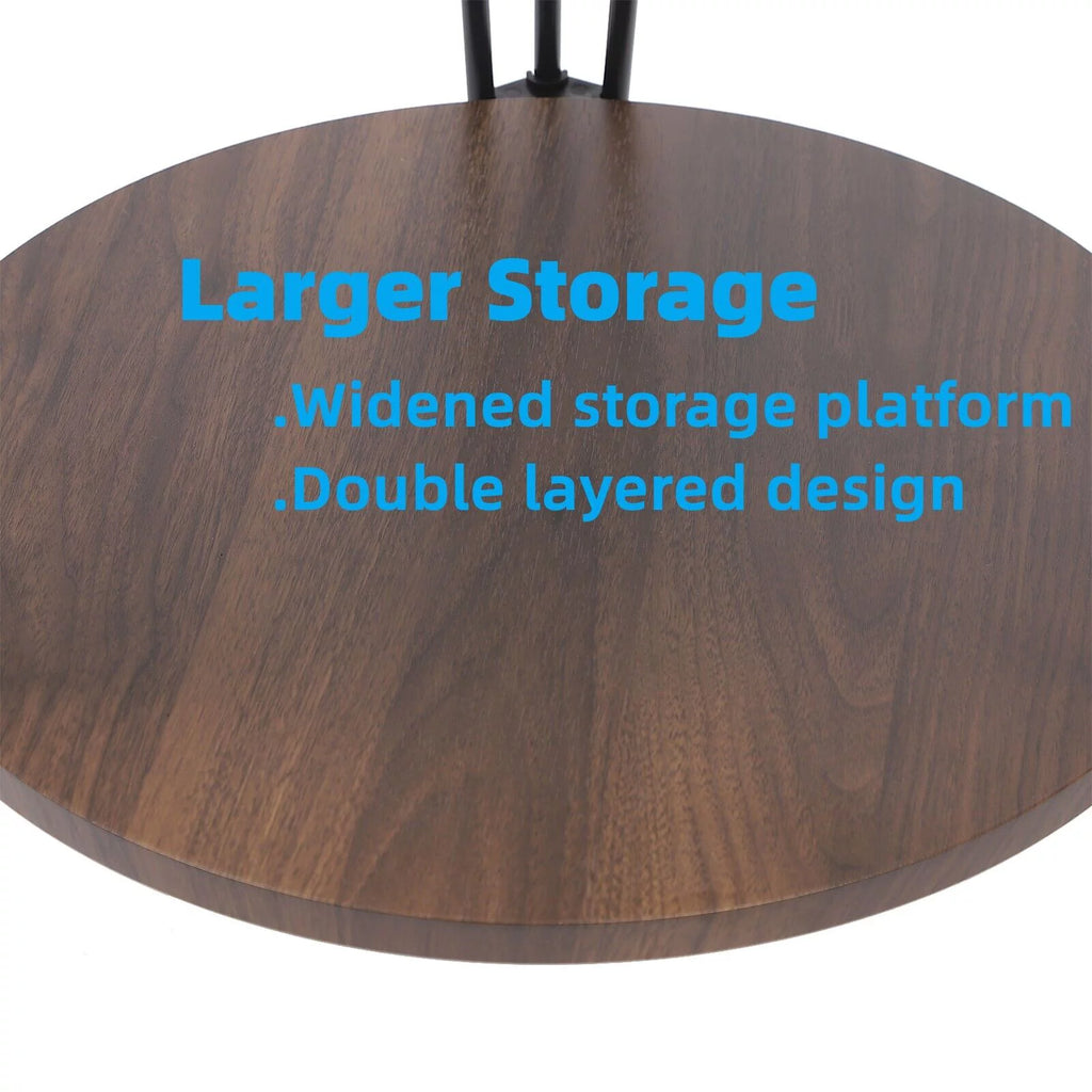 2-Tier Round Sofa End Side Table Nightstand Brown G623