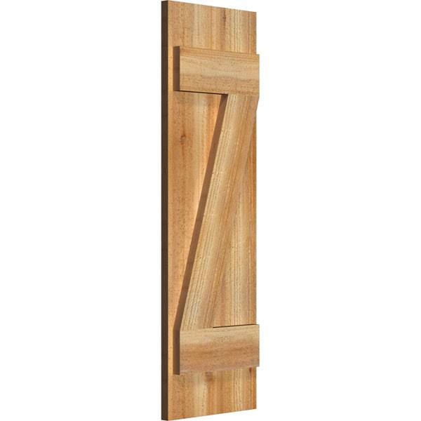 10-1/8 in. W x 32 in. H TimberCraft Three 3-3/8 in. Joined Board and Batten Shutters with Z-Bar Rough Sawn Western Red D60453