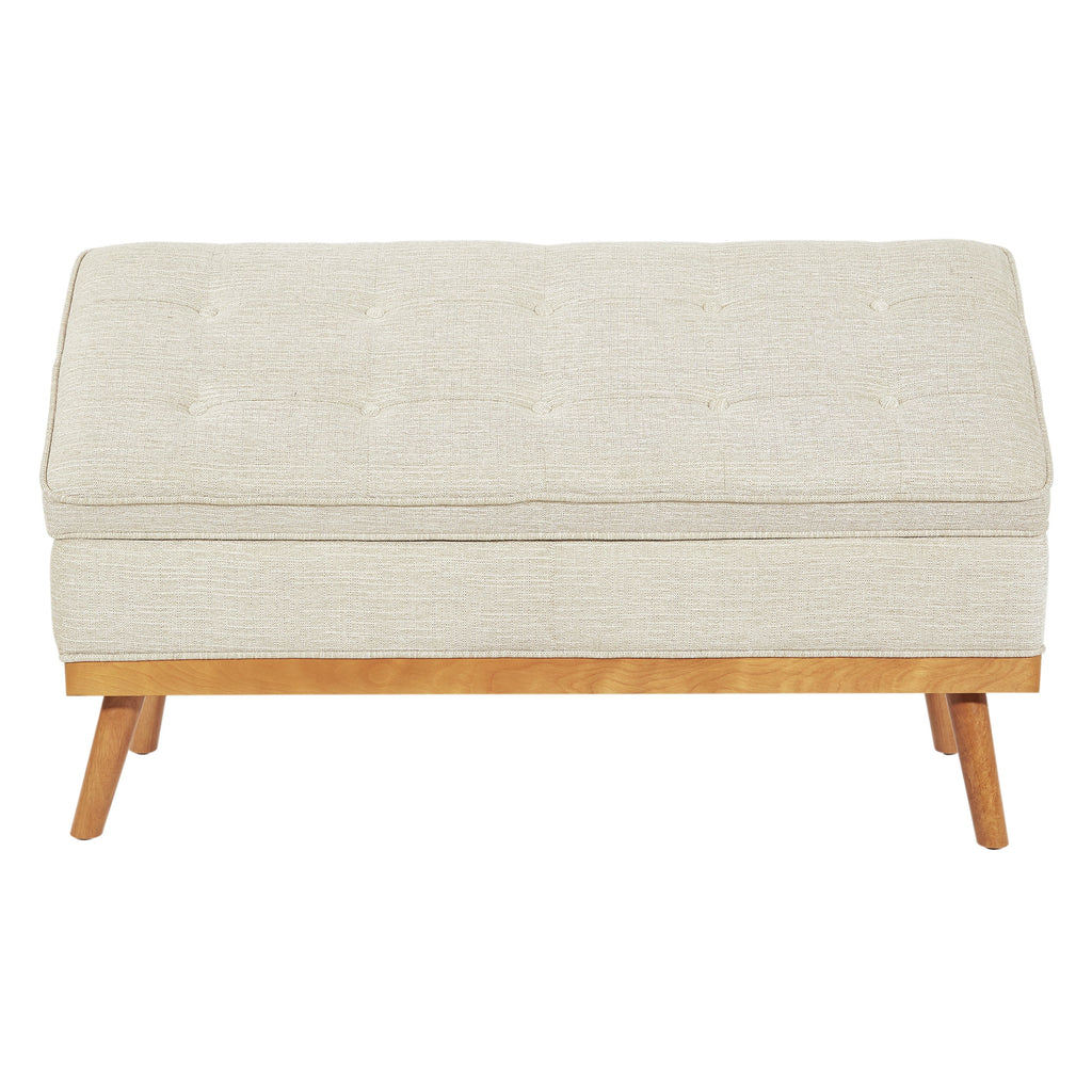 Linen Beige Fabric Storage Bench with Light Espresso Legs M28875