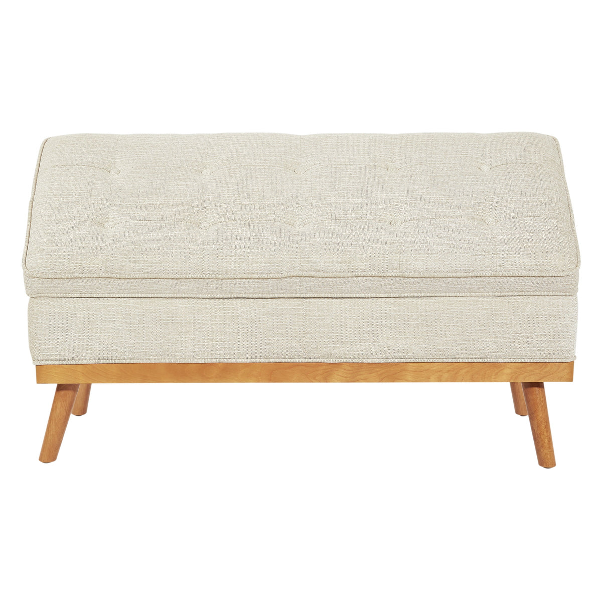 Linen Beige Fabric Storage Bench with Light Espresso Legs M28875