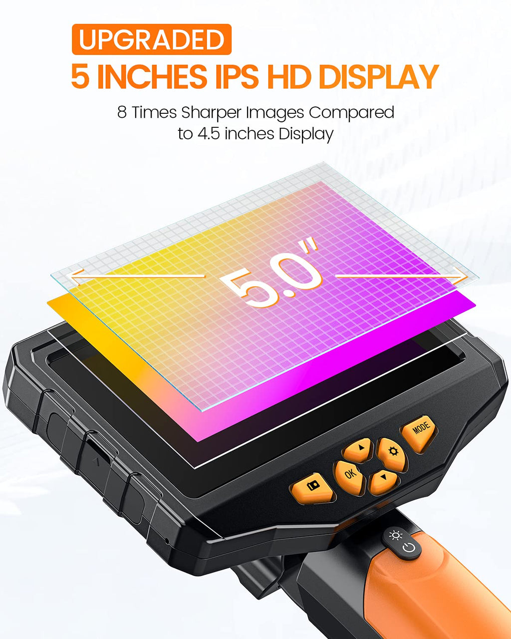 Dual Lens Inspection Camera with Light, 5 IPS Screen, 16.4ft Flexible Probe L982