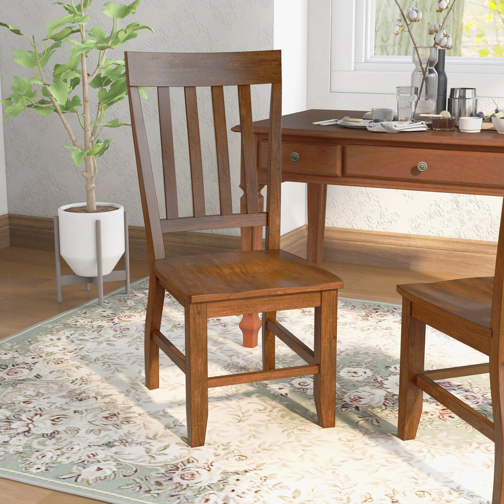 Oak Slat Back Wood Dining Chairs Set of 2 W991