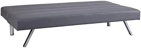Faux Leather Convertible Futon Sofa Bed with Chrome Legs V552