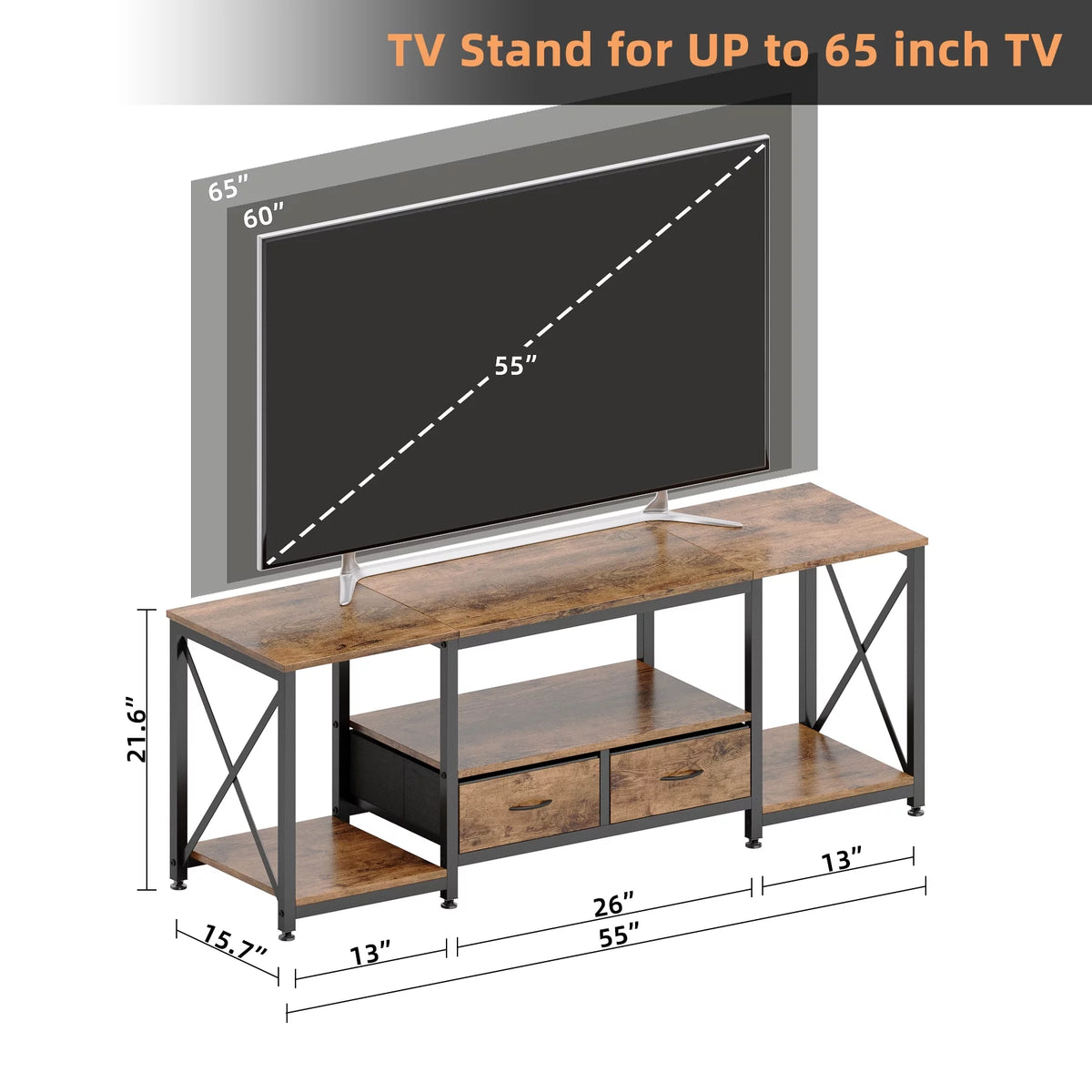 Rustic Brown TV Stand with Drawer for 55 60 65 Inch TV V679380