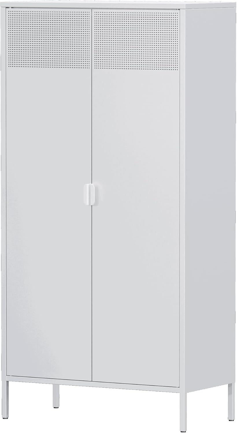Metal Storage Cabinet with Adjustable Shelf & Removable Hanging Rods Y36975