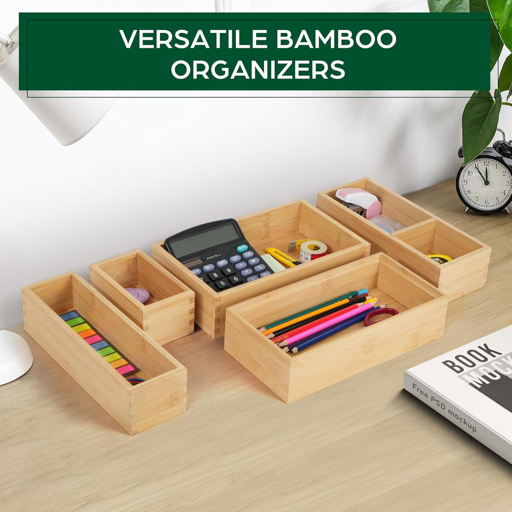 5 Pcs Bamboo Drawer Organizer Set X794068