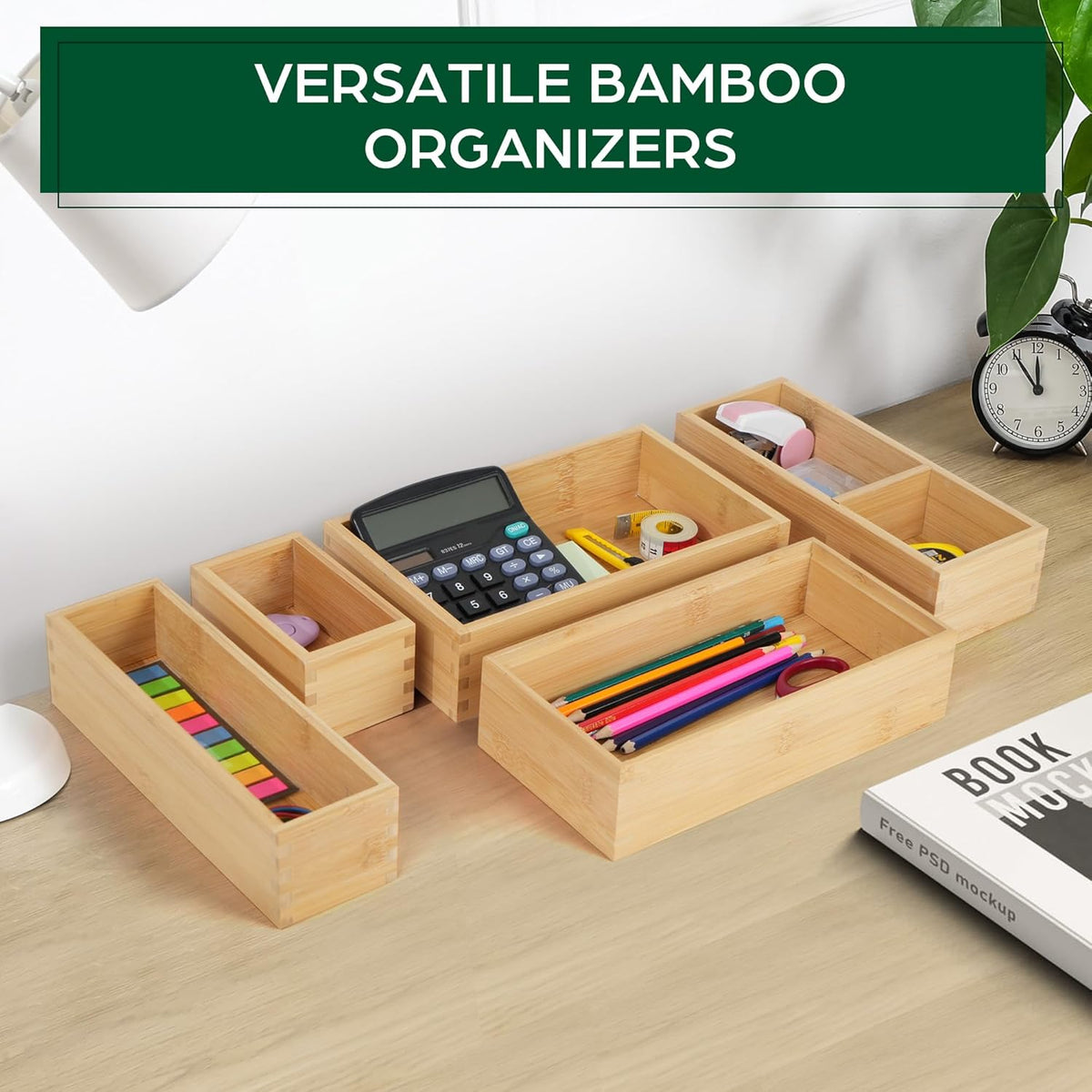 5 Pcs Bamboo Drawer Organizer Set X794068