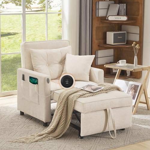 3 in 1 Convertible Sleeper Chair Bed with 2 Pillows and Backrest H5016