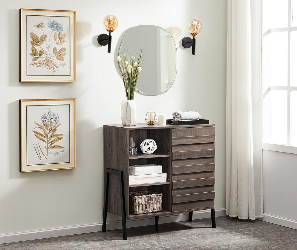 Mid Century Storage Cabinet with Door, 35 Inch, Dark Brown T620