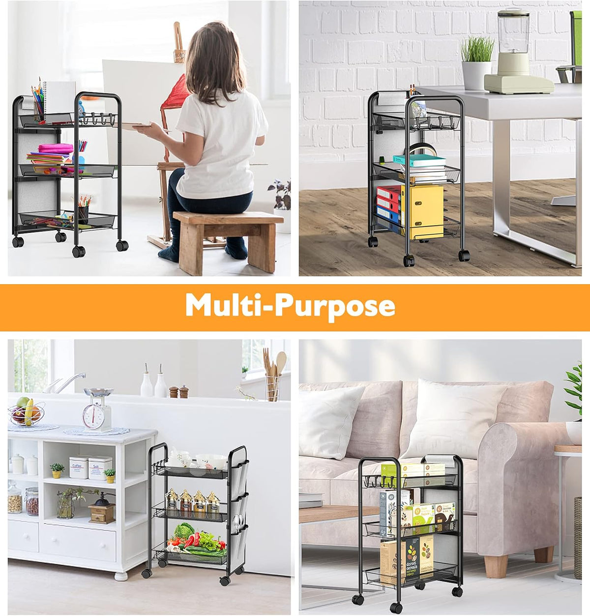 3-Tier Rolling Utility Cart with Storage Bag L69730