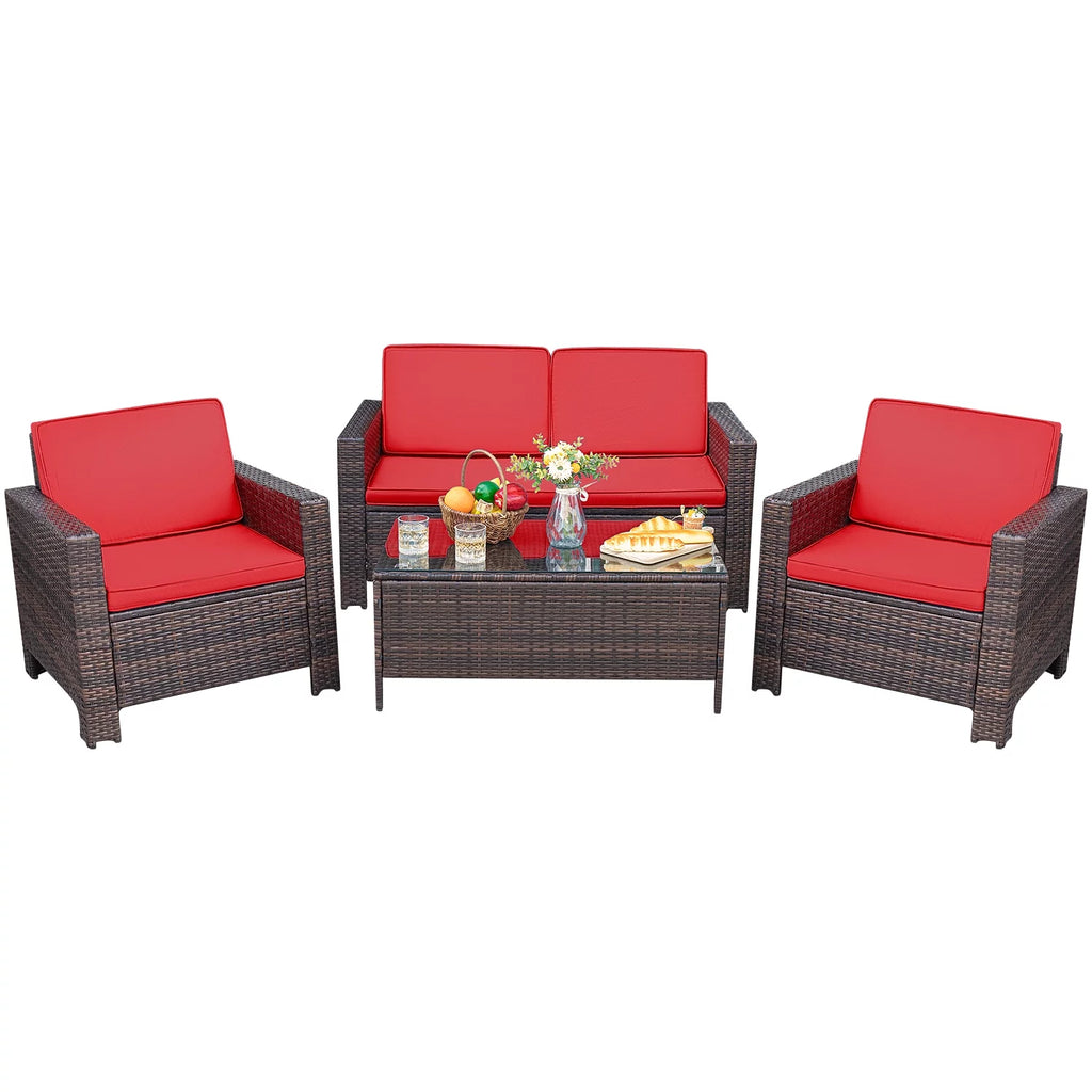 4 Pieces Rattan Wicker Patio Conversation Sofa Set G349
