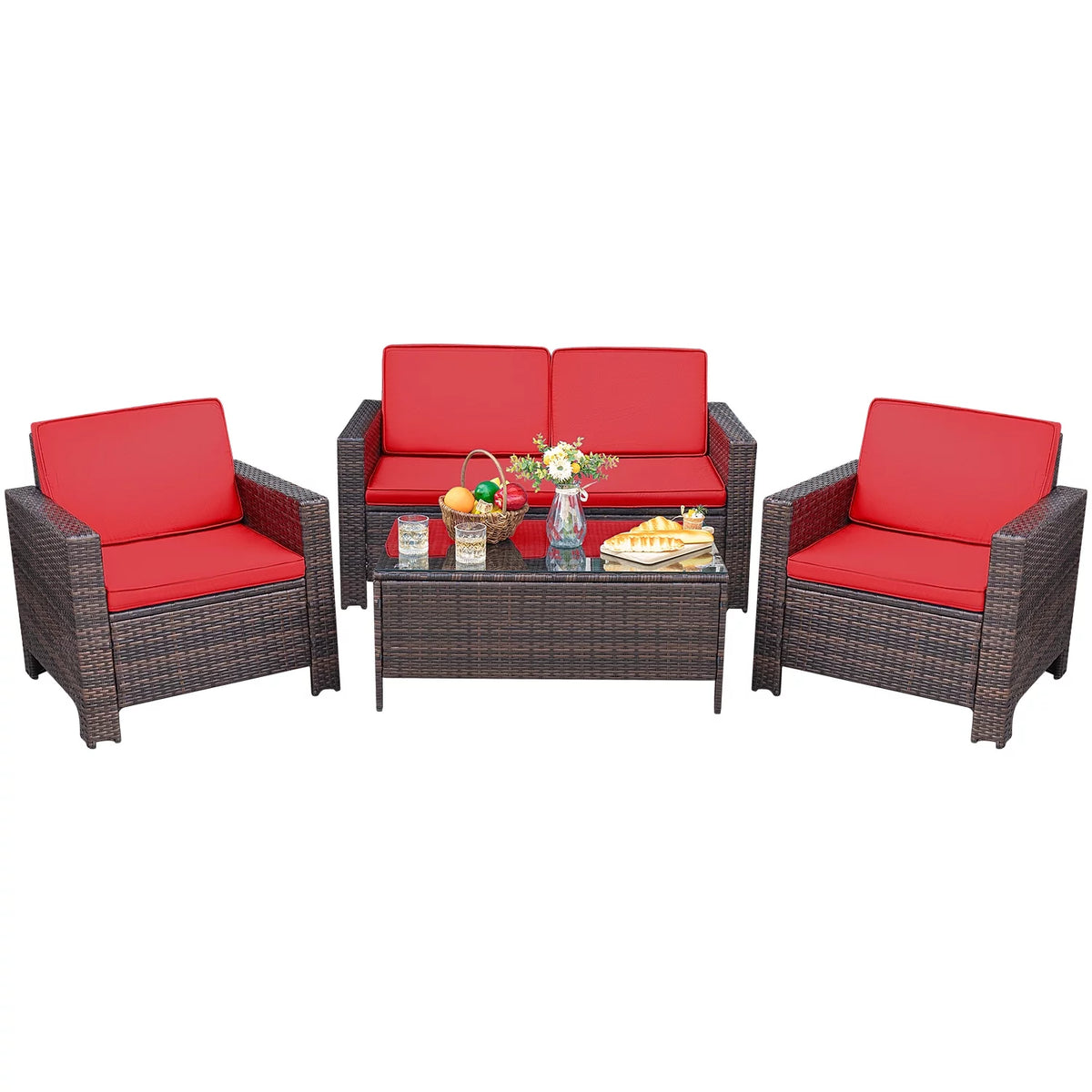 4 Pieces Rattan Wicker Patio Conversation Sofa Set G349