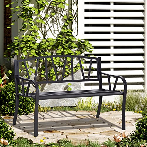 Black Metal Garden Bench with Slatted Seat M723