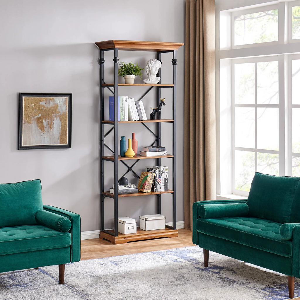 6-Tier Wood and Metal Bookcase Z75406