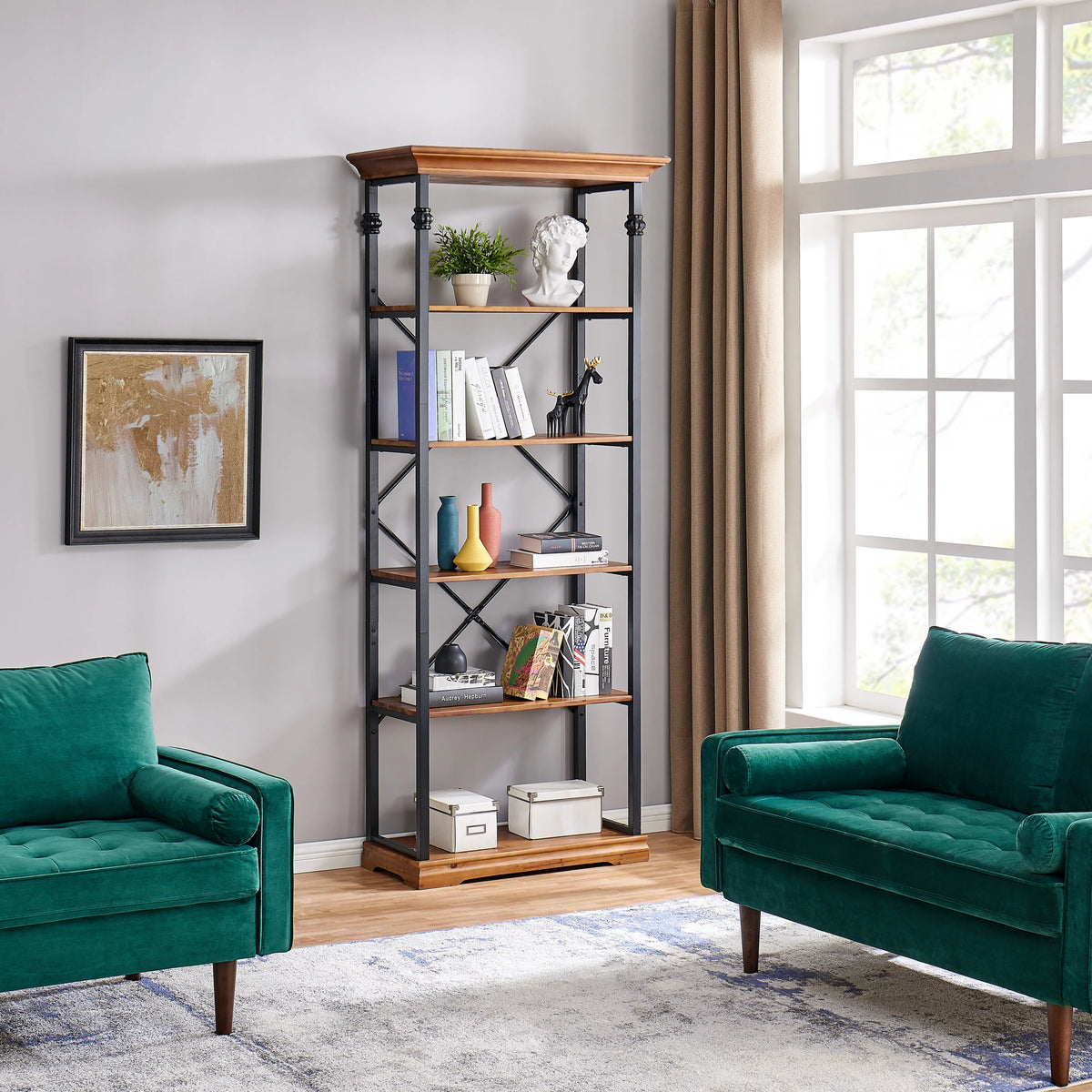6-Tier Wood and Metal Bookcase Z75406
