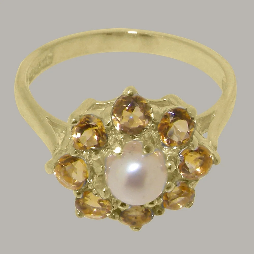 14k Yellow Gold Cultured Pearl & Citrine Womens Ring D83667