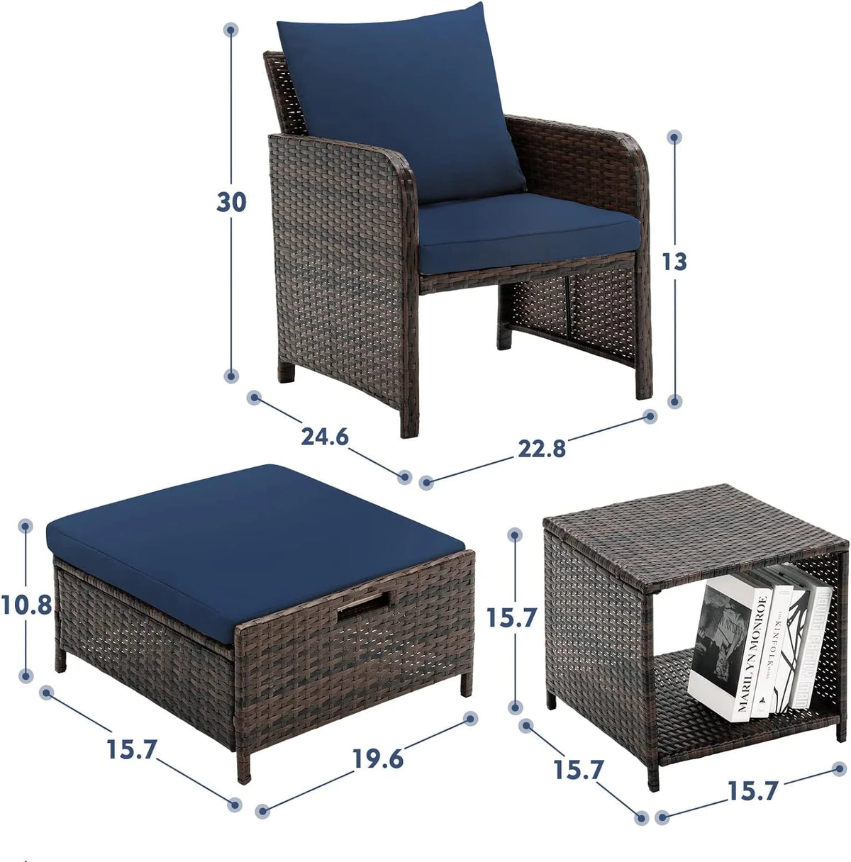5 Piece Patio Conversation Rattan Chair Set with Storage Coffee Table O910814