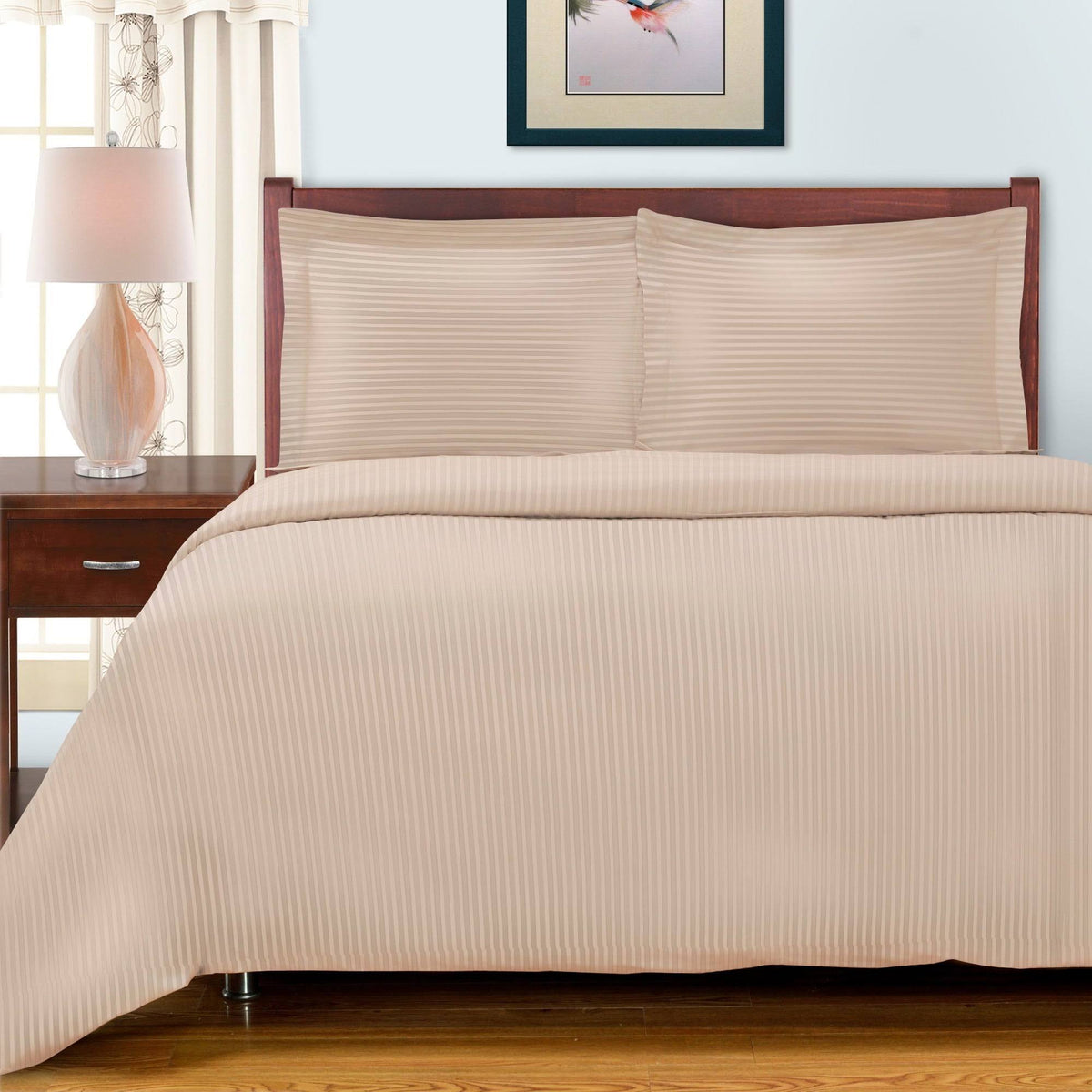 300-Thread Count Egyptian Cotton Stripe Duvet Cover Set, White, King/California King L54897