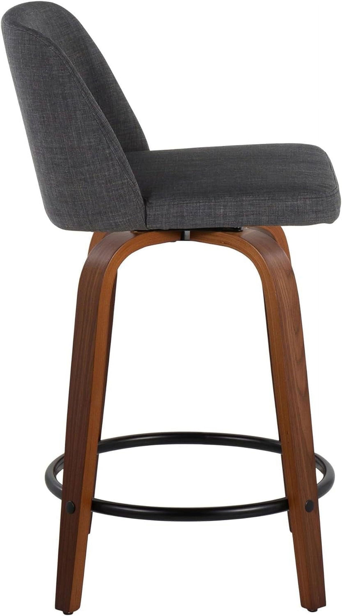 24" Counter Stool With Swivel In Walnut Wood And Charcoal Fabric - Set Of 2 Z693290