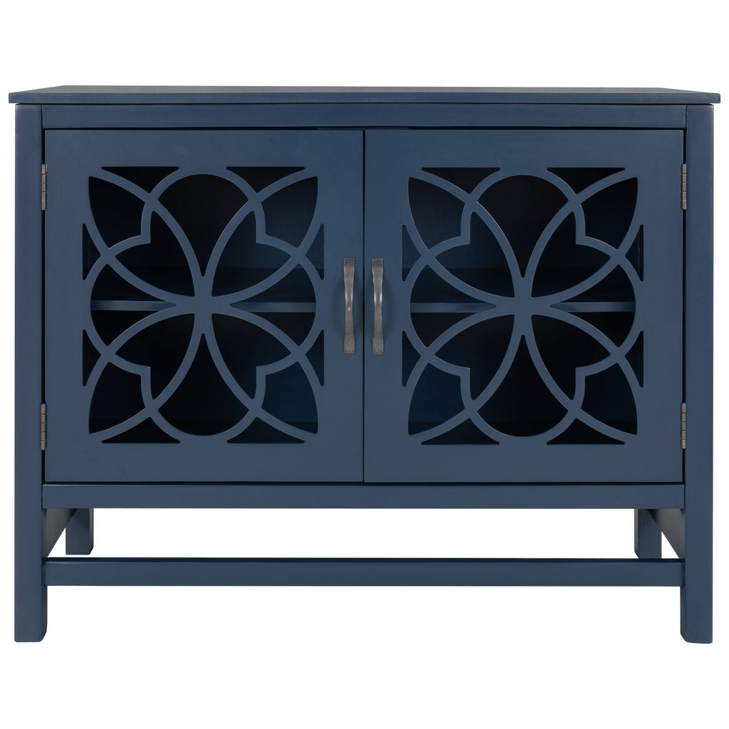 Navy Wood Accent Buffet Sideboard Storage Cabinet with Doors & Shelf J904838