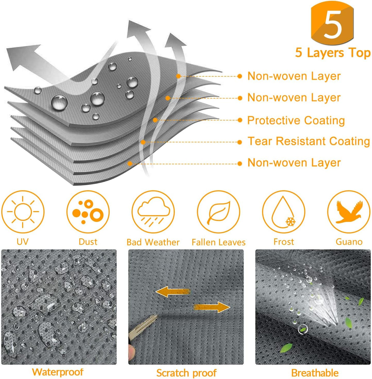 Upgraded Windproof 5 Layers Travel Trailer RV Cover with Adhesive Repair Patch E550780